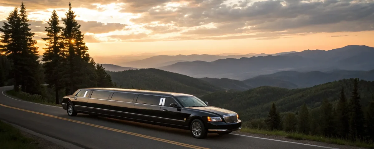 Party limo at sunset.