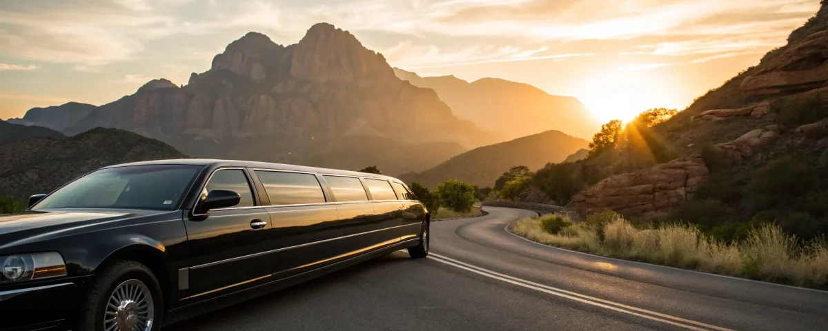 Denver car service. Black car on mountain road.