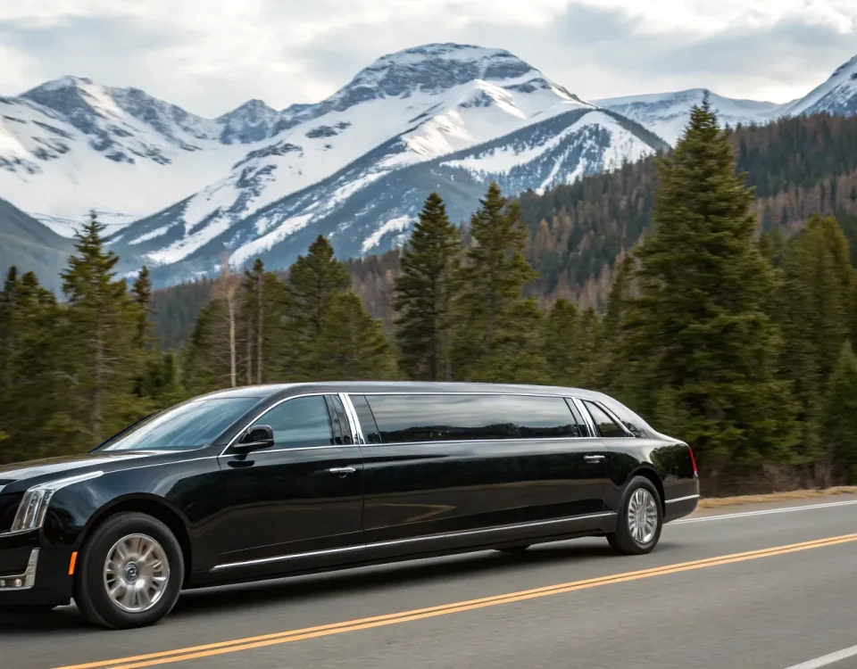 Denver car service: Black car on mountain road.