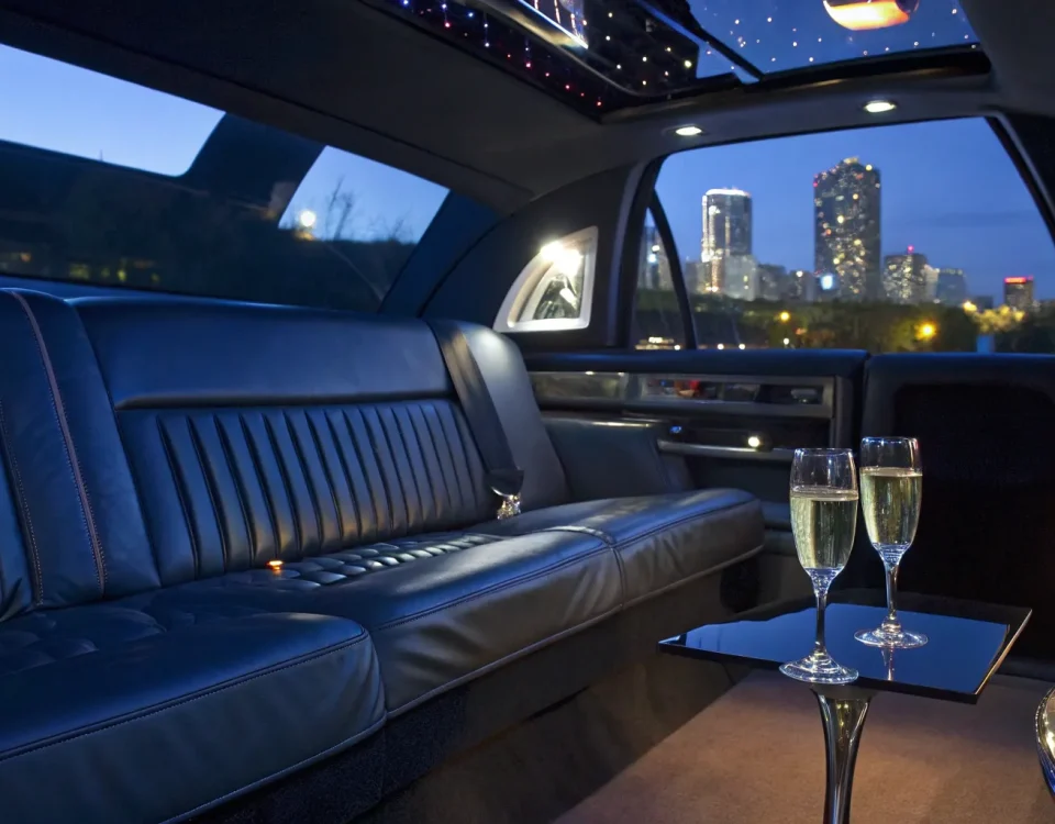 Denver airport limo's plush interior.