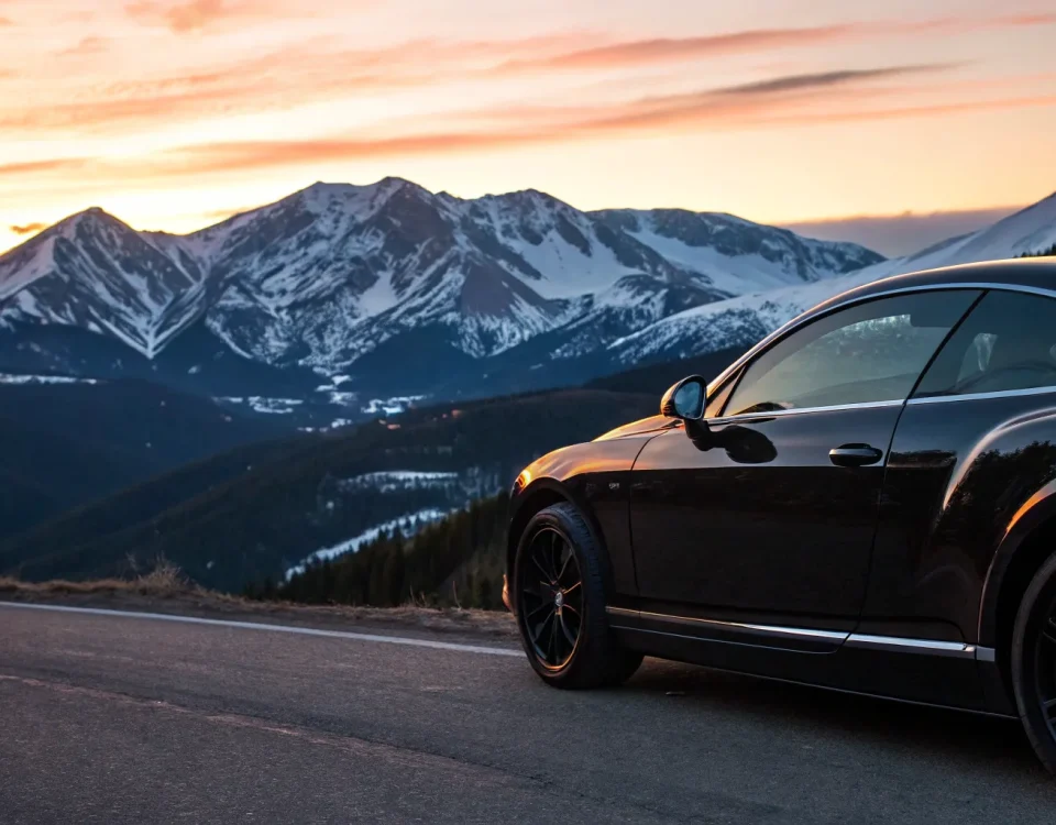 Black car in Denver mountains.