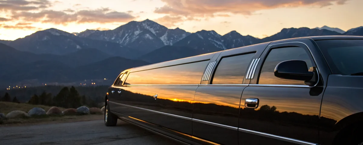 Black luxury limo parked at sunset. Perfect for transportation service.