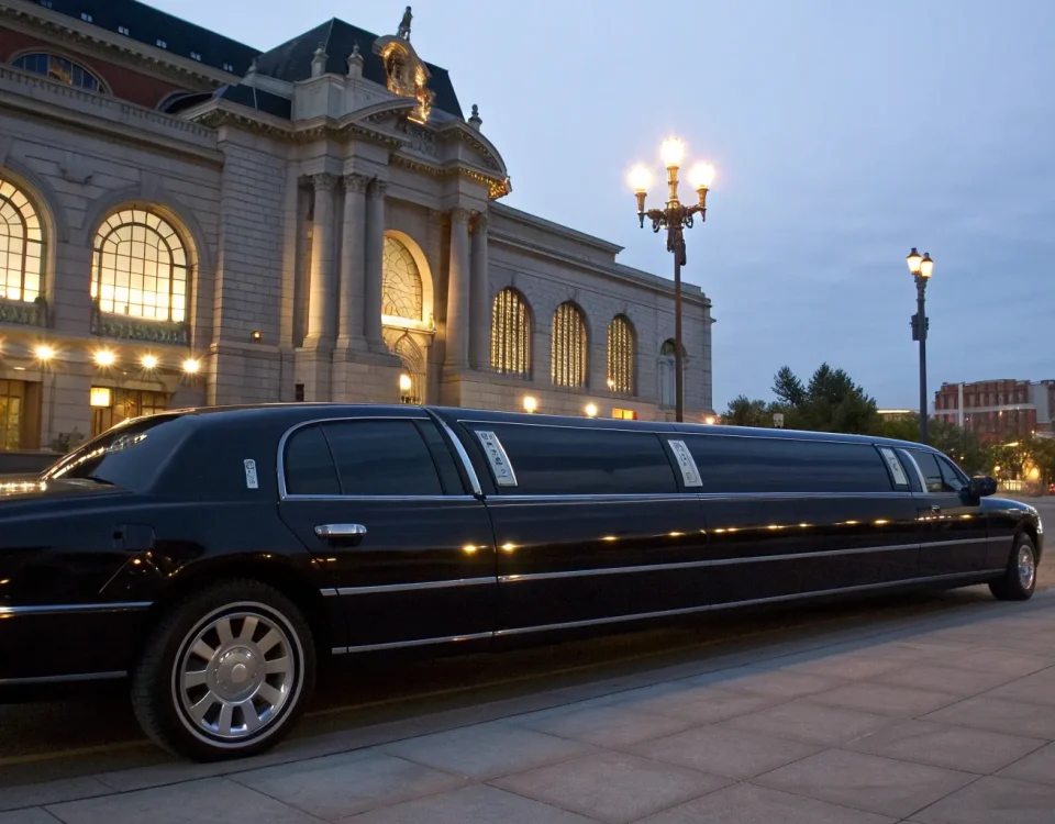 A professional limousine service in Denver featuring a black stretch limo.
