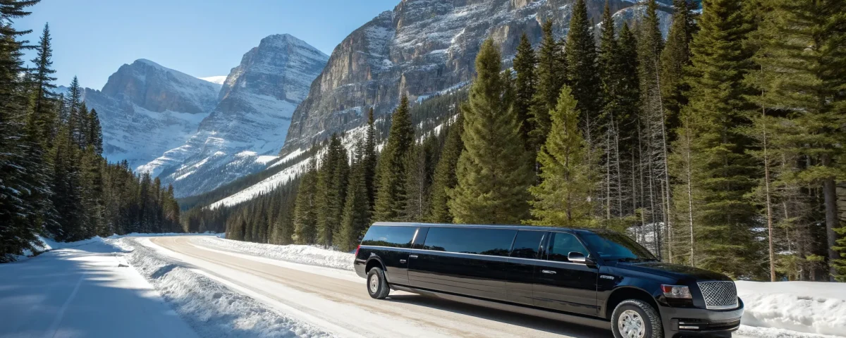 Aspen to Denver airport car service in a luxury SUV navigating a snowy mountain road.