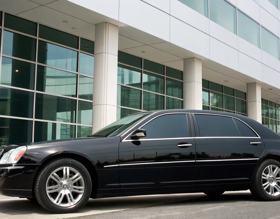 A professional black car service in Loveland with a clean, modern vehicle.