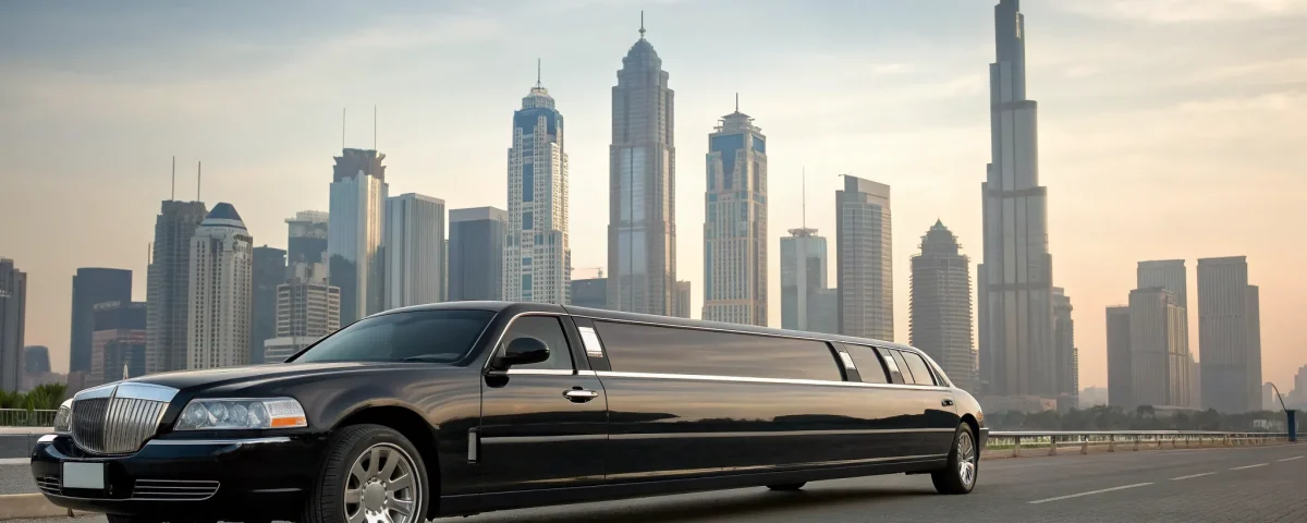 A black stretch limo on a city street, a great example of a smart limo rental deal.