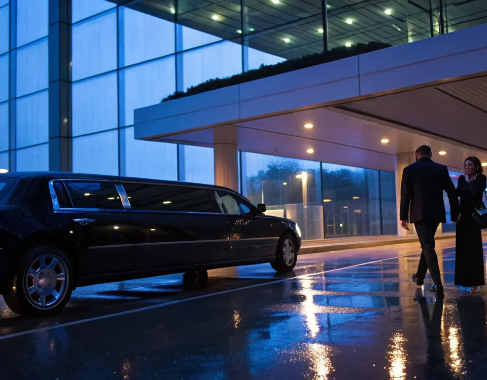 A white stretch limo for a special event, an option when deciding between a limo or party bus.