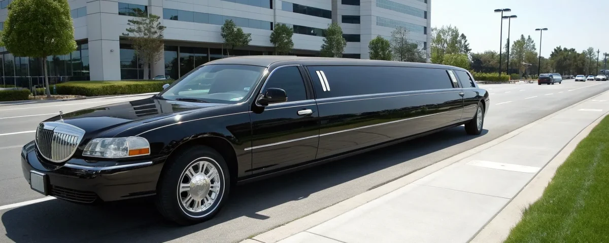 A black stretch limo on a city street, a key factor in determining the rental price per hour.