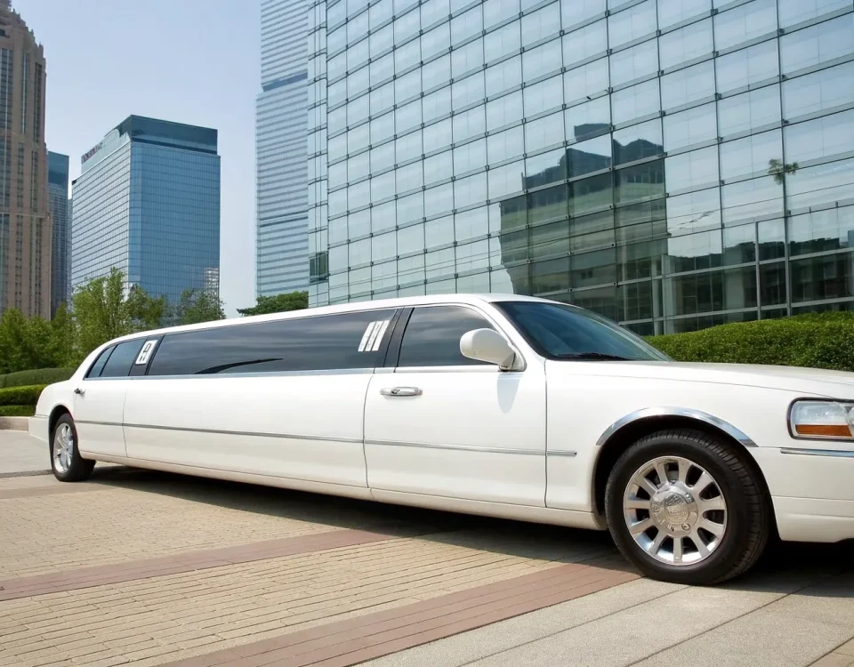 A white stretch limo for a luxury service, a common setting for driver gratuity.