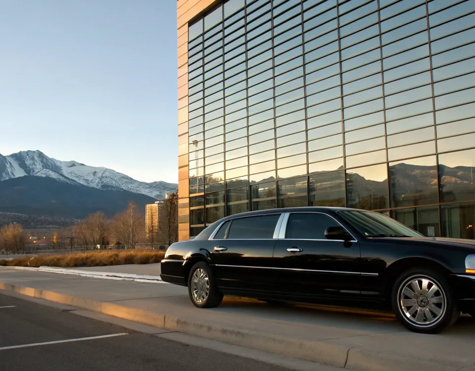 A professional Longmont limo service with a black stretch limo ready for a client.