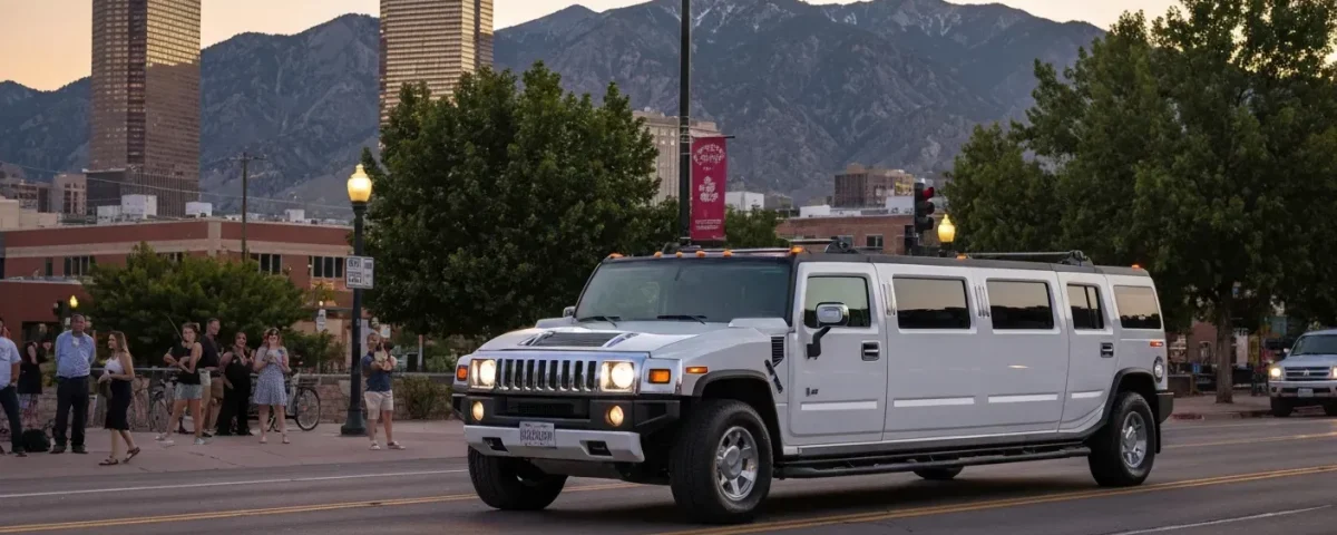 White H2 Hummer stretch limousine in Denver Colorado ready for a party