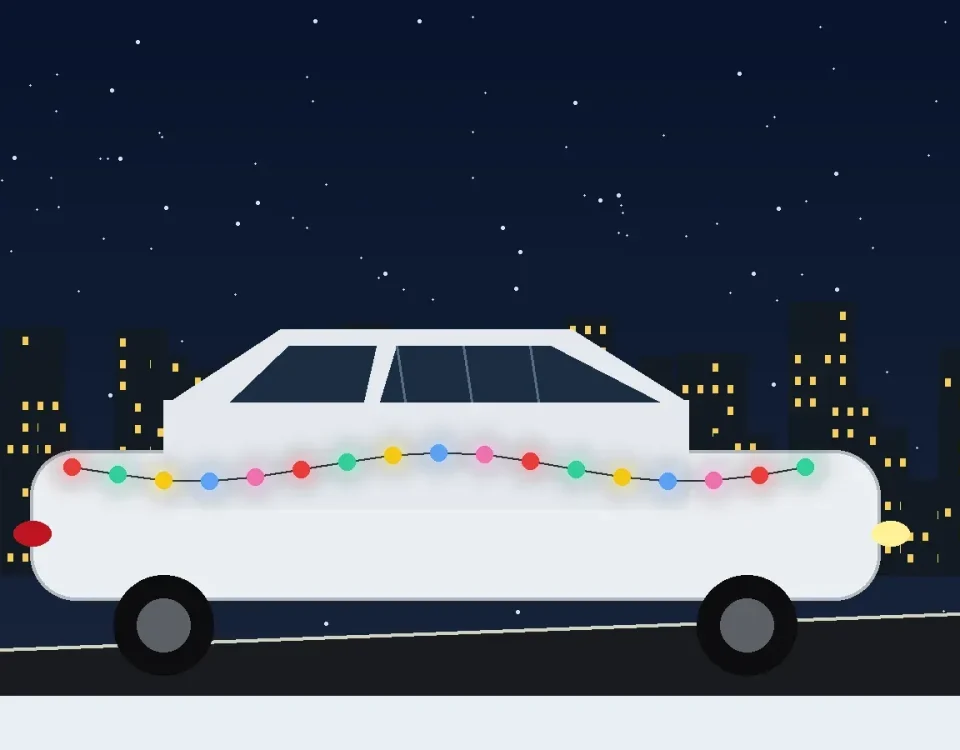 Christmas light tour limo in Denver with holiday decorations