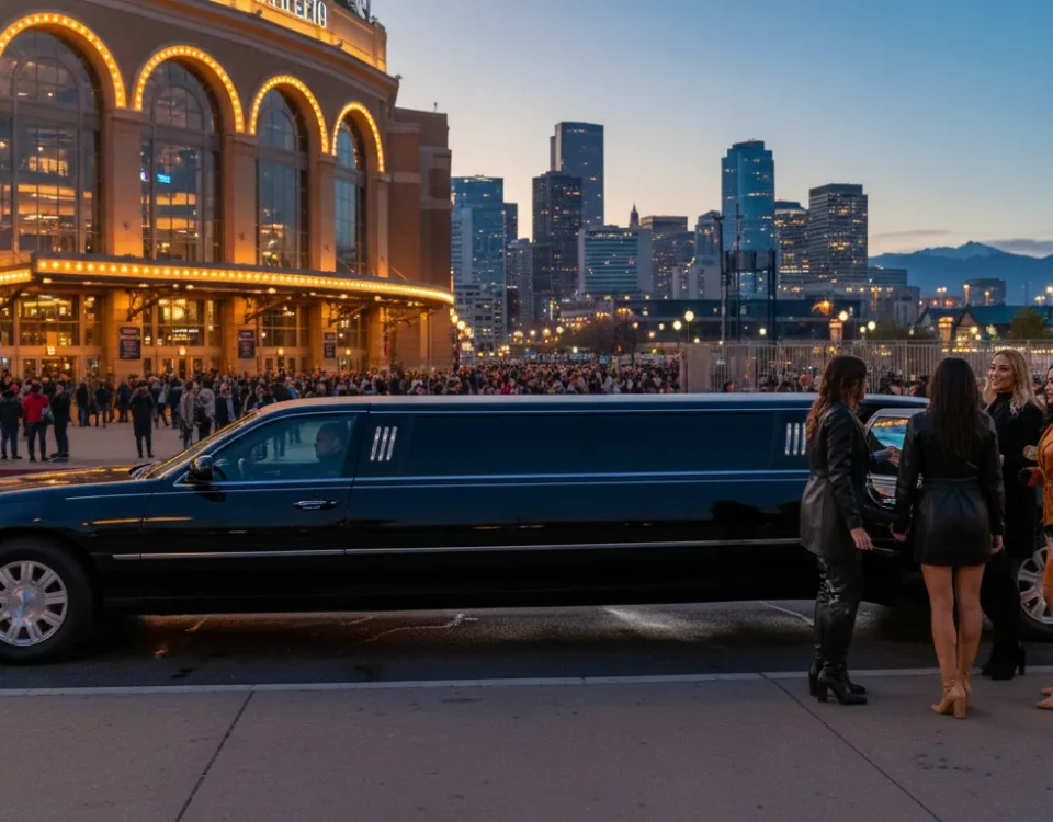 Denver concert limo service arriving at a venue