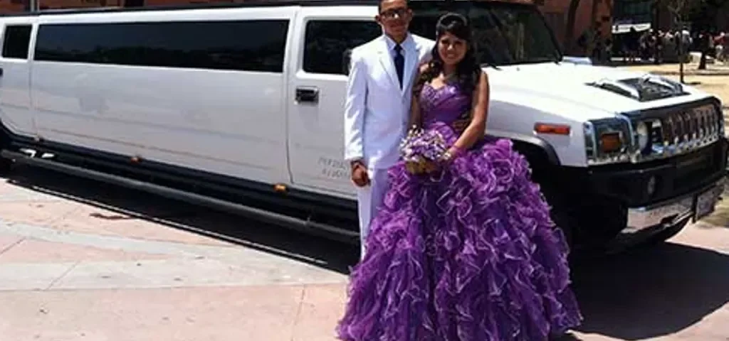 Denver quinceañera limo rental with white Hummer stretch limousine for a formal celebration
