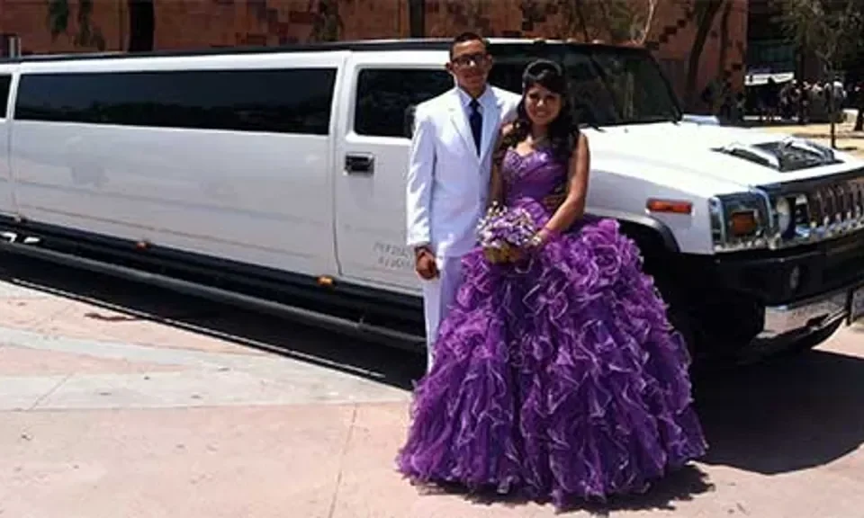 Denver quinceañera limo rental with white Hummer stretch limousine for a formal celebration