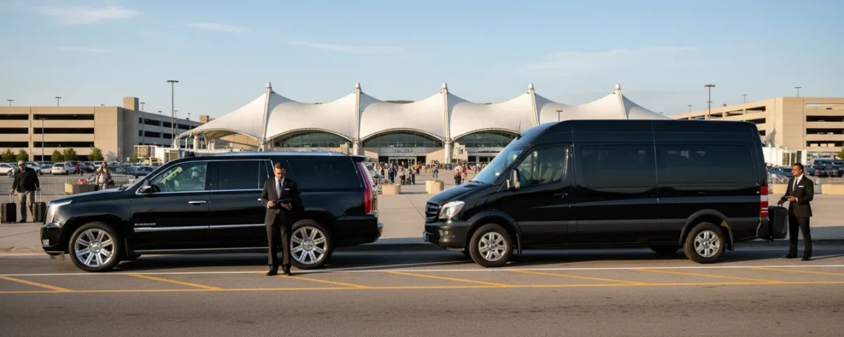 Luxury SUV and executive van ready for Denver airport limo service