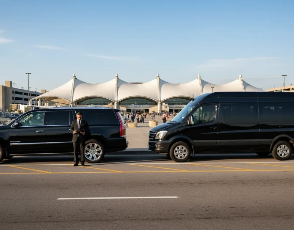 Luxury SUV and executive van ready for Denver airport limo service
