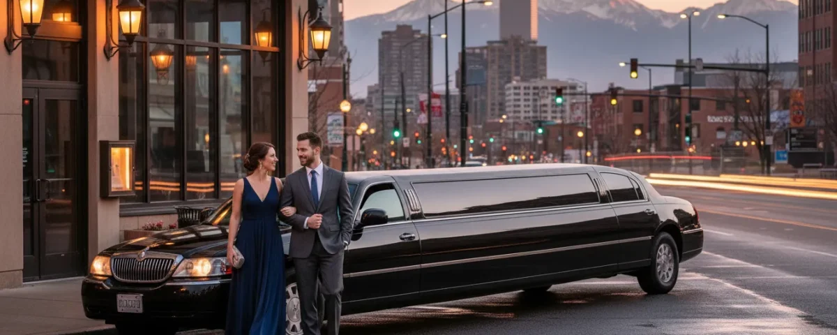 Denver date night limo outside an evening restaurant