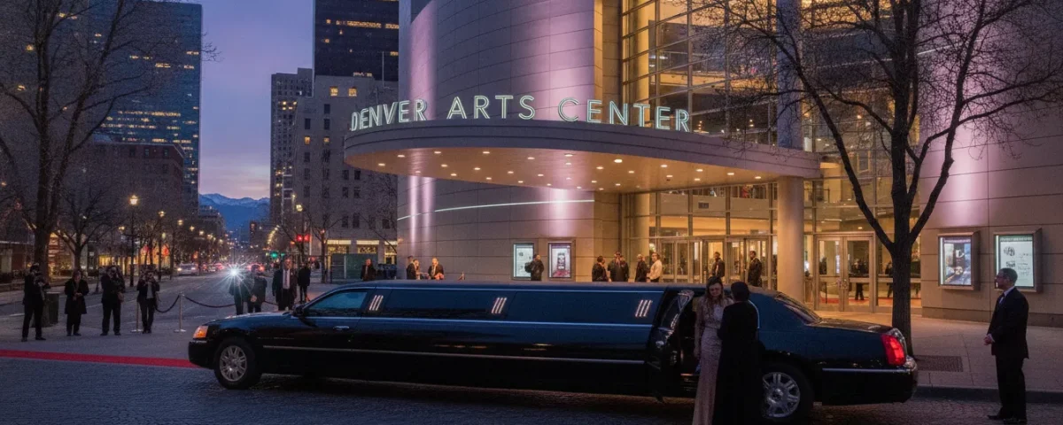 Luxury limousine arriving near a downtown Denver theater