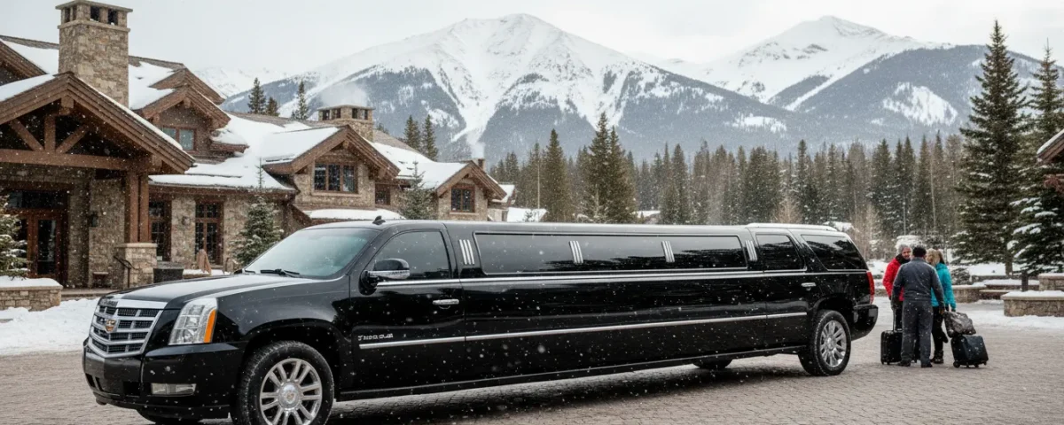 Premium black SUV limousine for a winter mountain transfer