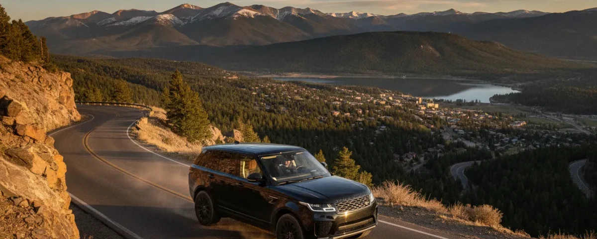 Black private SUV traveling toward Evergreen Colorado