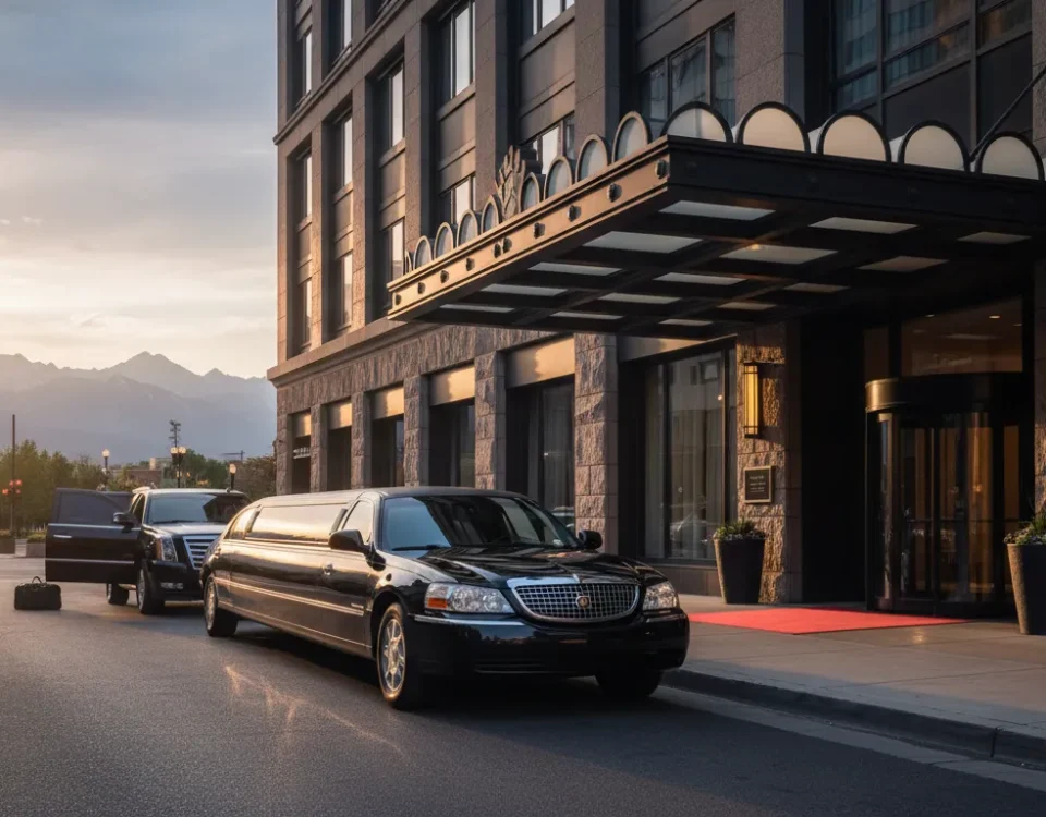 Black limousine and SUV from an owned limo fleet in Denver