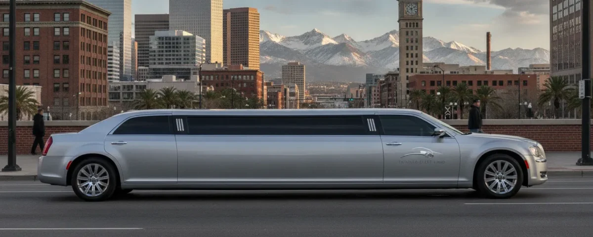 Silver Chrysler 300 stretch limousine in downtown Denver