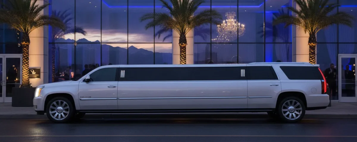 Luxurious Cadillac Escalade stretch limousine parked in Denver