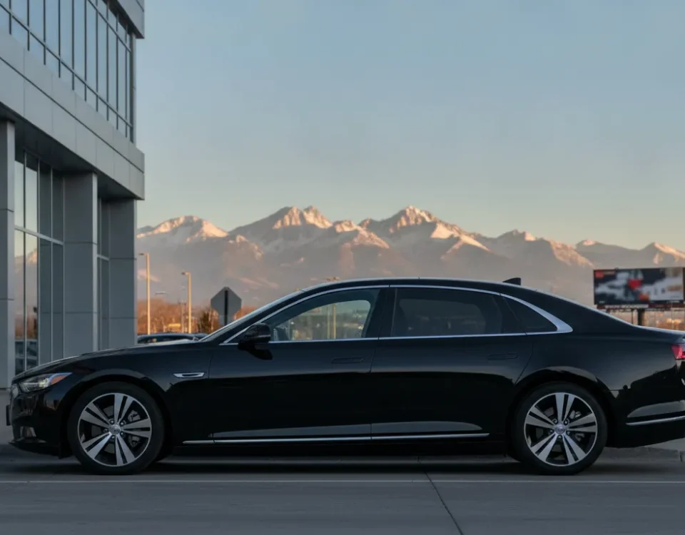 Professional black executive vehicle prepared for a Denver business trip