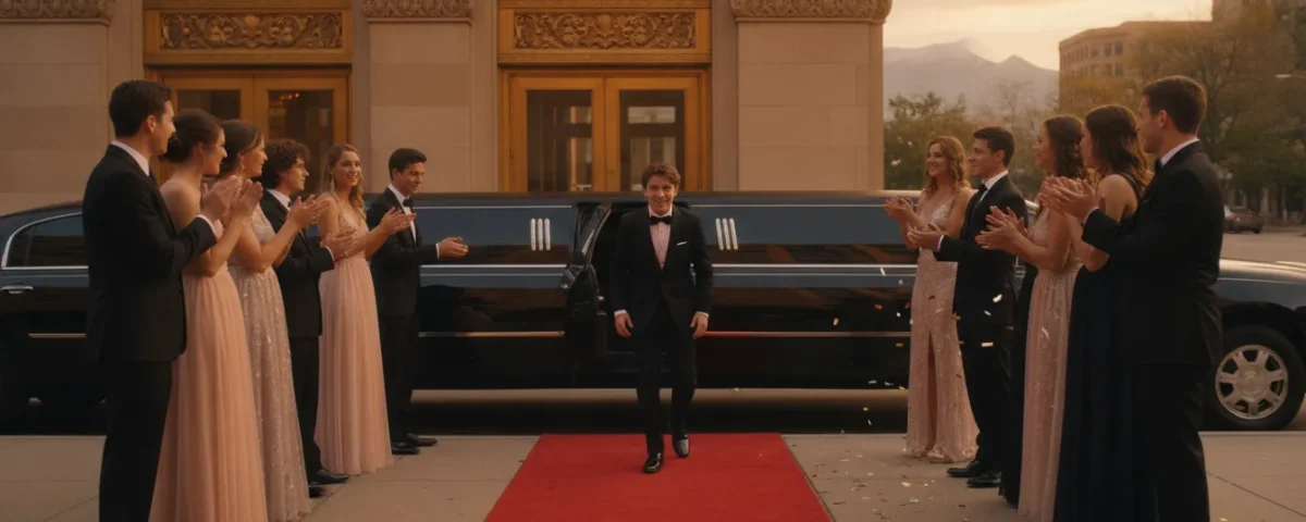 Stretch limousine with red carpet arrival for a Denver Bar Mitzvah celebration