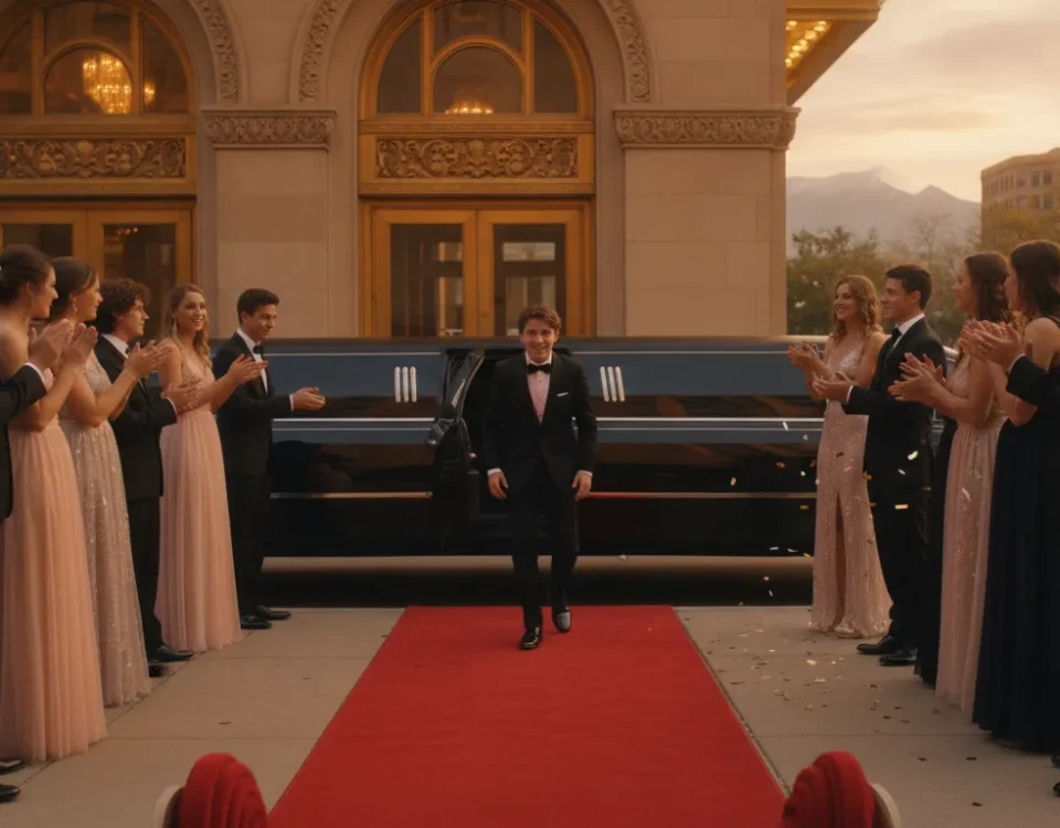 Stretch limousine with red carpet arrival for a Denver Bar Mitzvah celebration