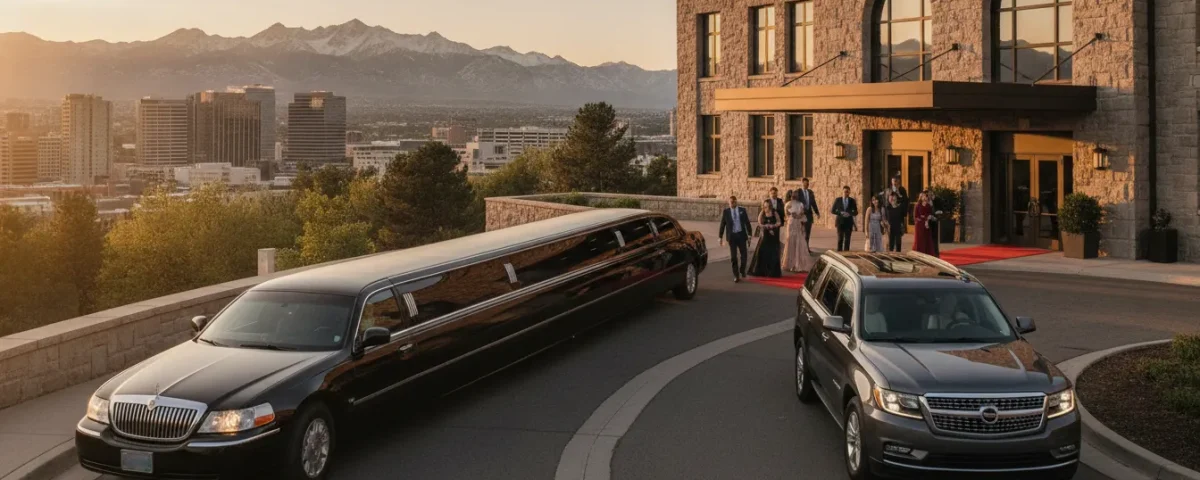 Luxury limousine and executive SUV arriving for a Denver special event