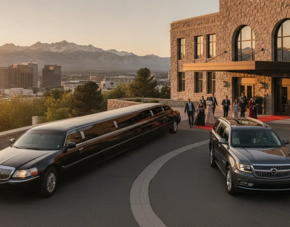 Luxury limousine and executive SUV arriving for a Denver special event