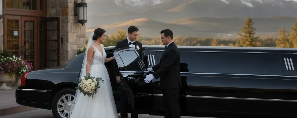 Wedding car with chauffeur welcoming a couple outside a Colorado venue