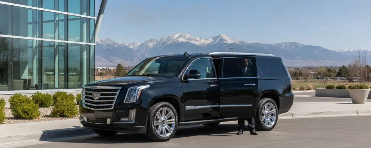 Black luxury SUV waiting beside a modern Commerce City venue