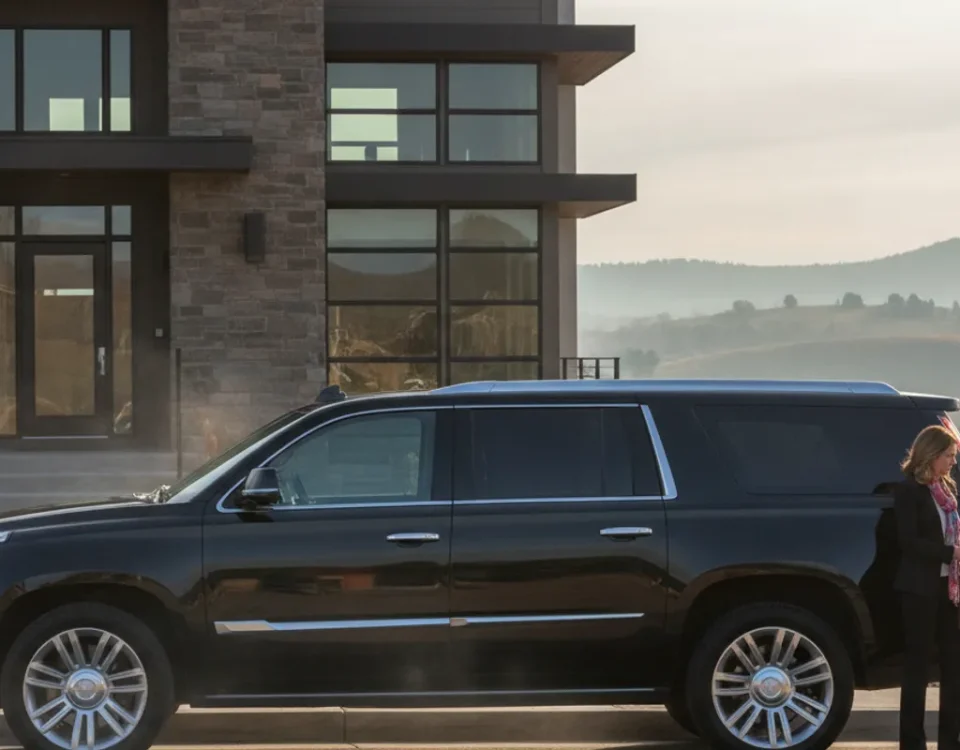 Black luxury SUV ready for a private pickup in Parker, Colorado